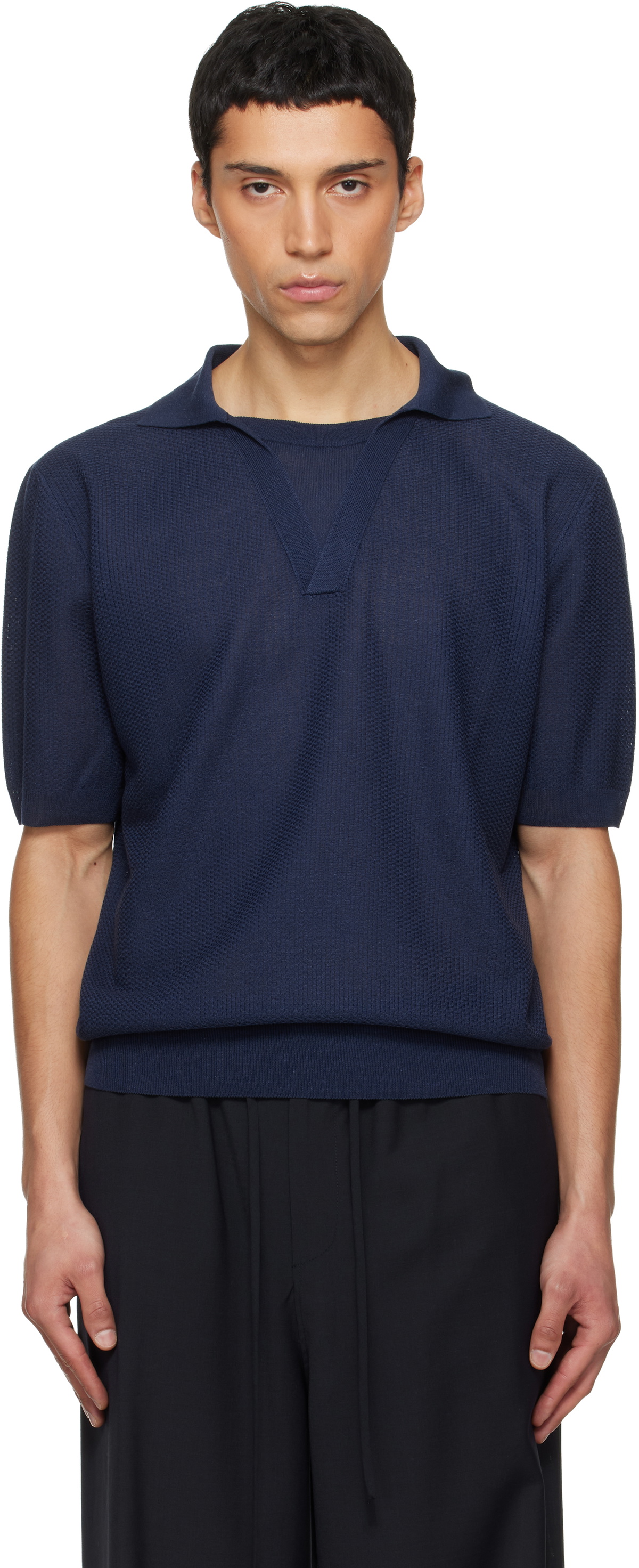 LE17SEPTEMBRE Navy Layered Neck Knit Polo