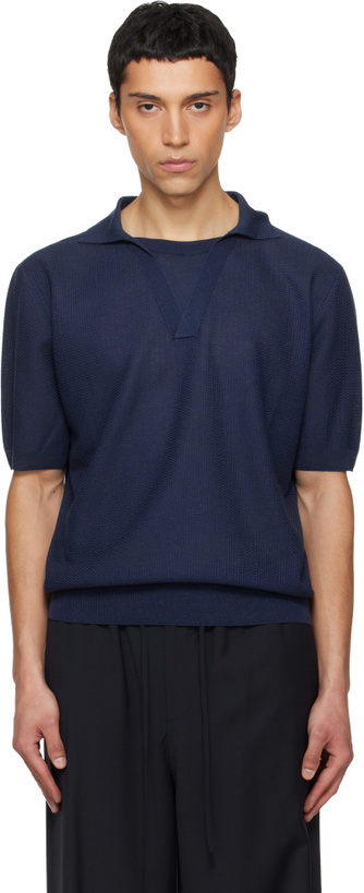 Photo: LE17SEPTEMBRE Navy Layered Neck Knit Polo
