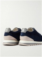 Brunello Cucinelli - Olimpo Leather-Trimmed Perforated Suede Sneakers - Blue