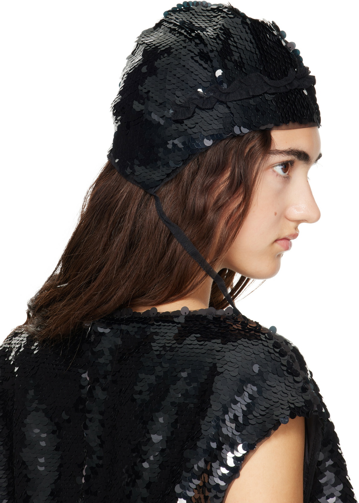 Simone Rocha Black Sequin Bonnet
