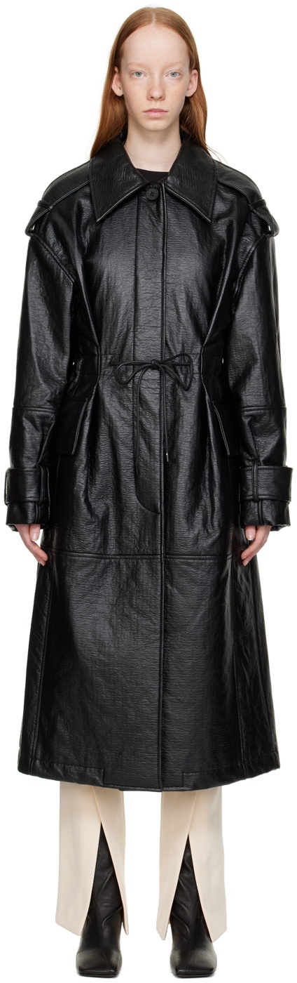 LVIR Black Wrinkle Faux-Leather Trench Coat LVIR