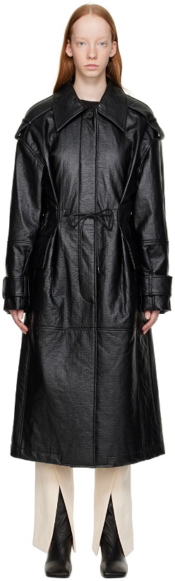 Photo: LVIR Black Wrinkle Faux-Leather Trench Coat