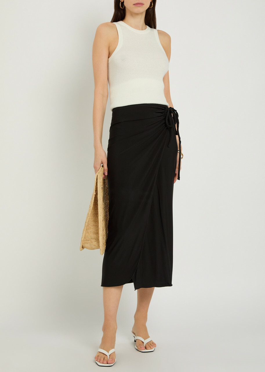 Max Mara Afoso Jersey Midi Wrap Skirt Black