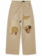 KAPITAL - Katsuragi Port Straight-Leg Patchwork Distressed Cotton-Twill Trousers - Neutrals