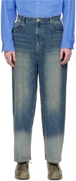 Solid Homme Indigo Rough Washed Wide Jeans
