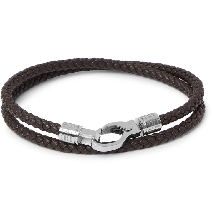 Photo: HUGO BOSS - Woven Leather and Silver-Tone Wrap Bracelet - Brown