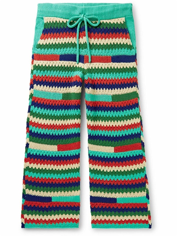 Photo: The Elder Statesman - Straight-Leg Striped Crochet-Knit Cashmere Drawstring Trousers - Multi