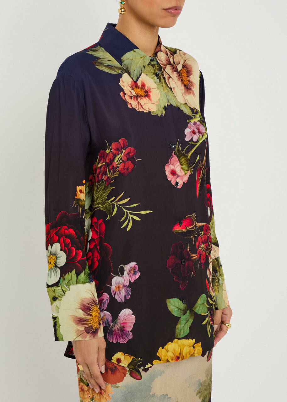 Alice + Olivia Finley Floral-print Satin Shirt Multicoloured 1