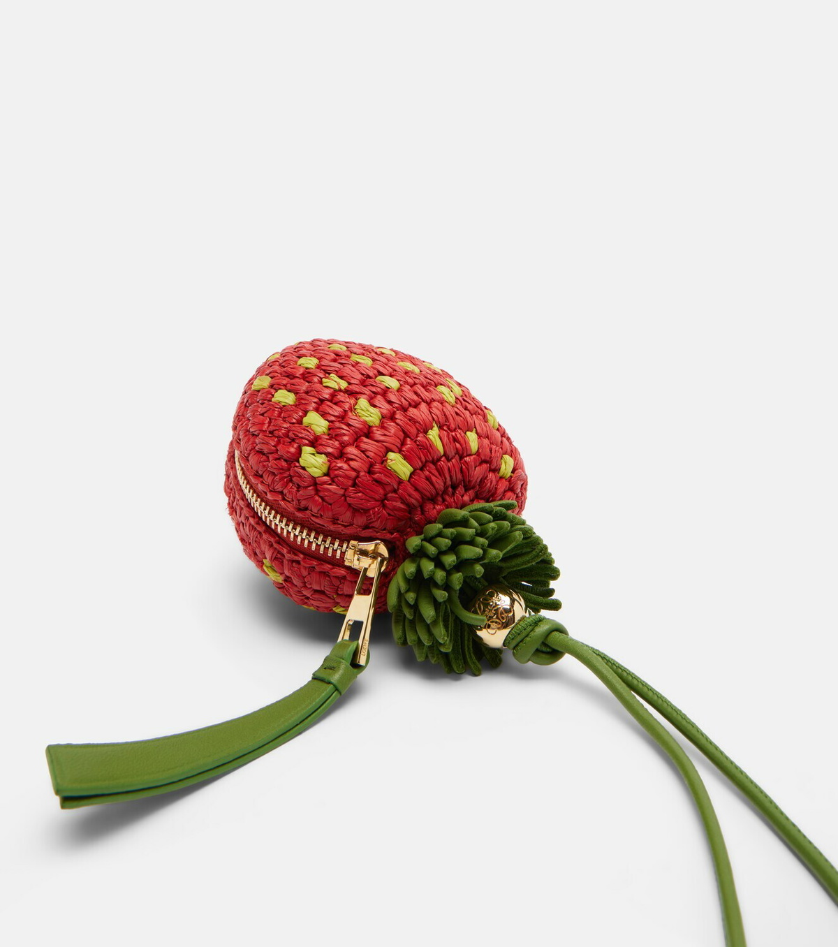 Loewe Strawberry crochet raffia coin purse with strap