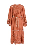 Zimmermann Awaken Embroidered Woven Yoki Maxi Dress Orange