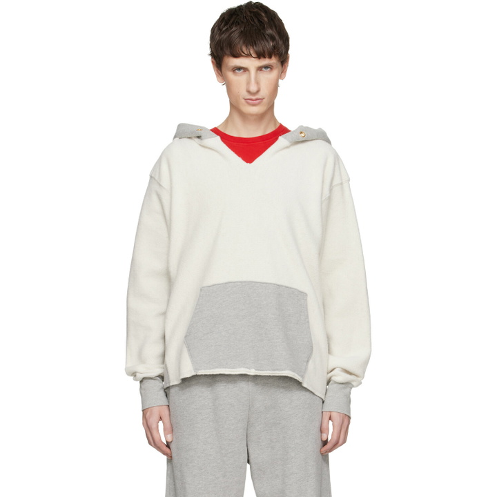 Photo: Les Tien White & Gray Heavyweight Inside Out Raw Cropped Hoodie