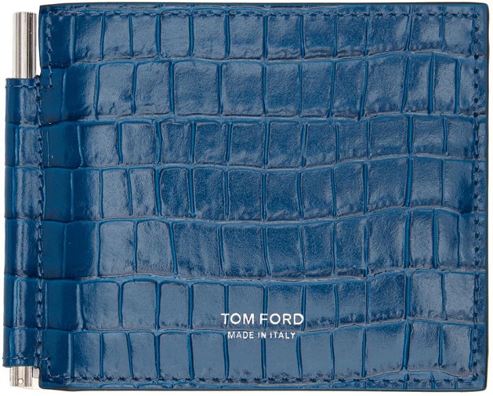 Photo: TOM FORD Blue Croc-Embossed Money Clip