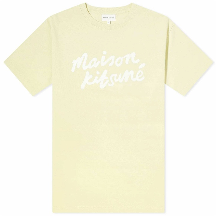 Photo: Maison Kitsuné Men's Handwriting Comfort T-Shirt in Chalk Yellow