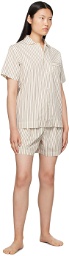 Tekla Off-White & Brown Striped Pyjama Shorts