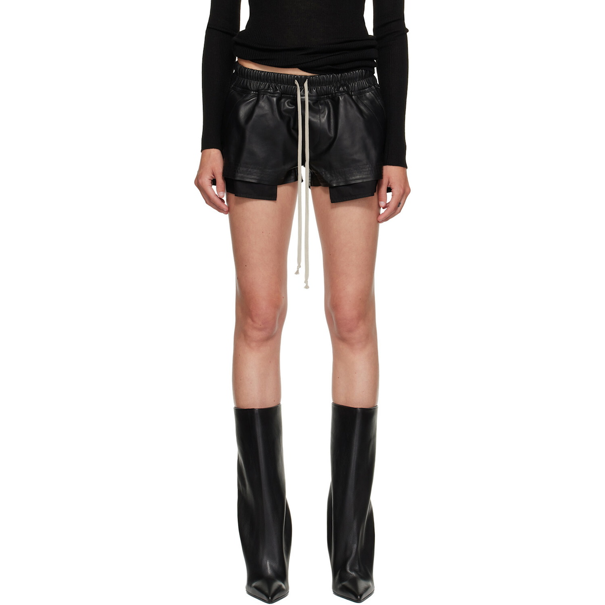 Rick Owens Black Tower Fog Leather Shorts