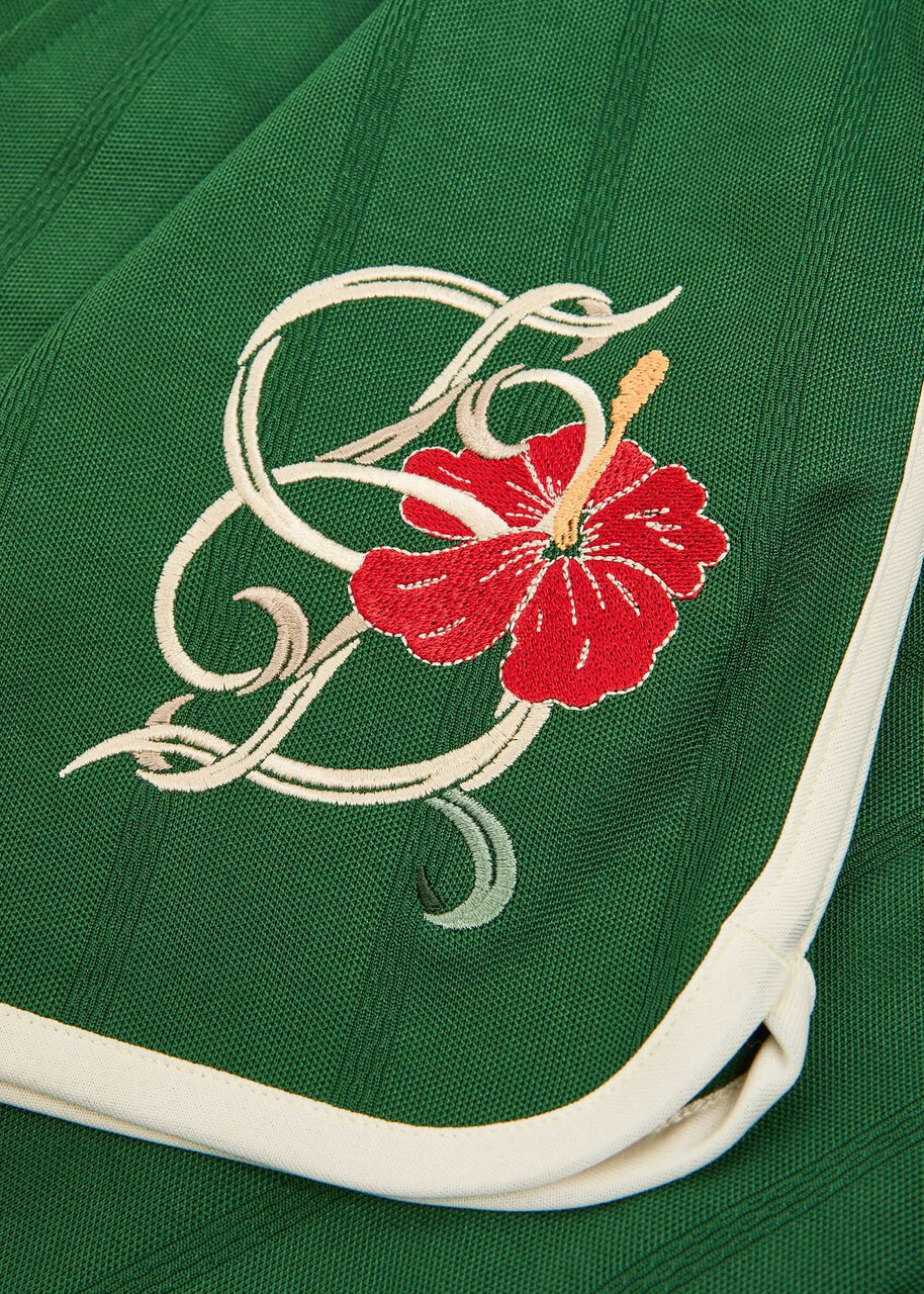 DRÔLE DE Monsieur Hibiscus Embroidered Jersey Shorts Dark Green