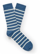 Sunspel - Striped Stretch Cotton-Blend Socks - Blue