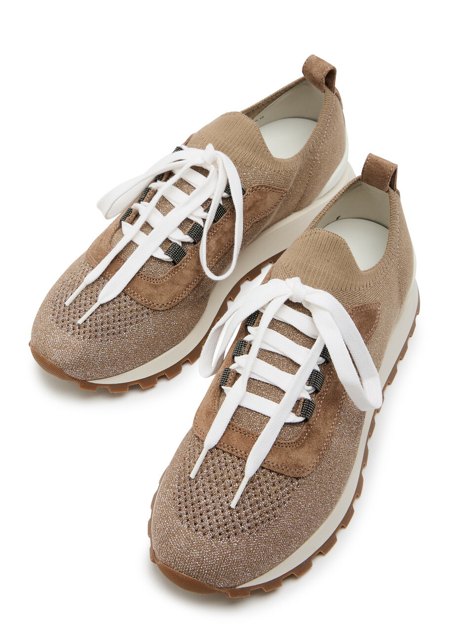 Brunello Cucinelli Metallic-knit Sneakers Brown
