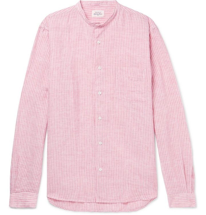 Photo: Hartford - Grandad-Collar Striped Linen Shirt - Men - Pink