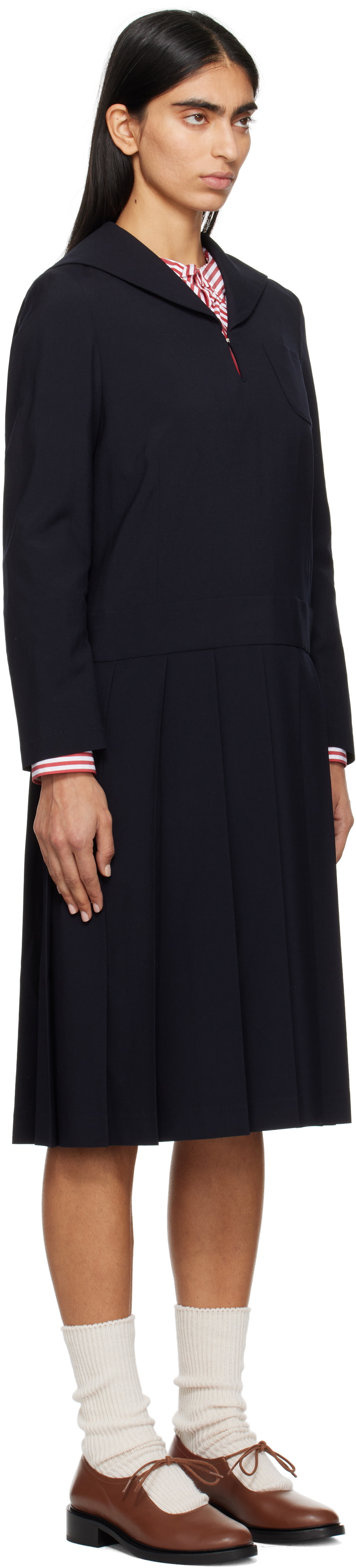 Comme des Garçons Girl Navy Tropical Wool Sailor Midi Dress