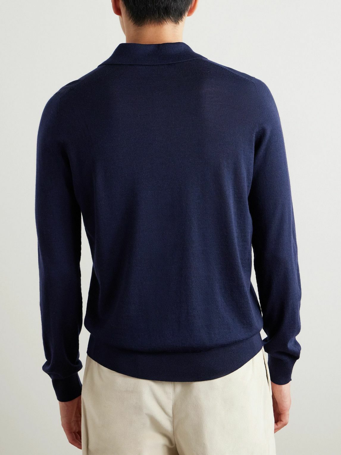Purdey - Logo-Embroidered Merino Wool Polo Shirt - Blue