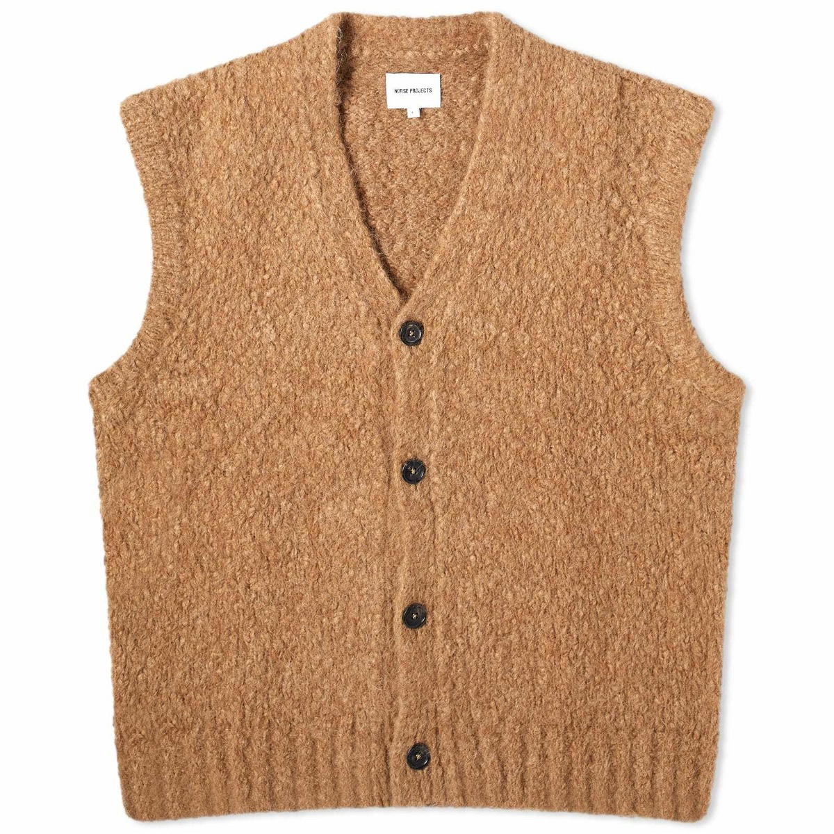Norse Projects Men's August Flame Alpaca Cardigan Vest in Camel Norse ...