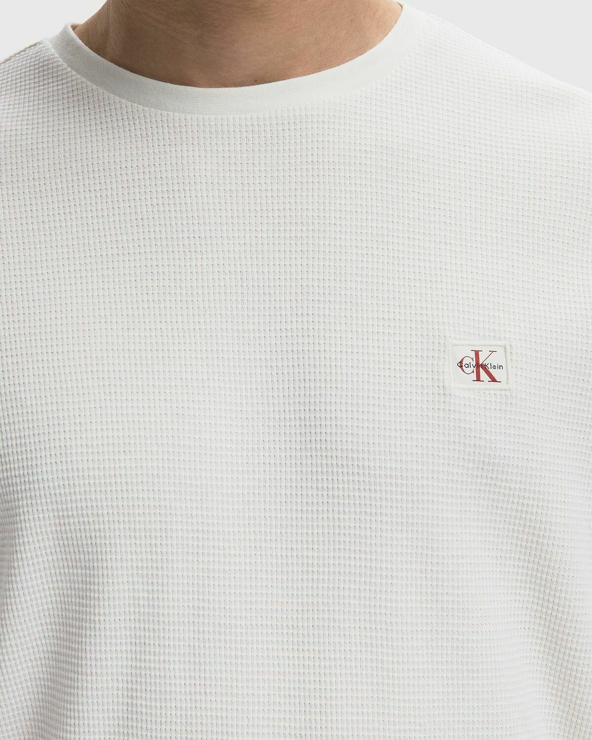 Calvin Klein Jeans LS WAFFLE BADGE CREW White Mens Sweatshirt