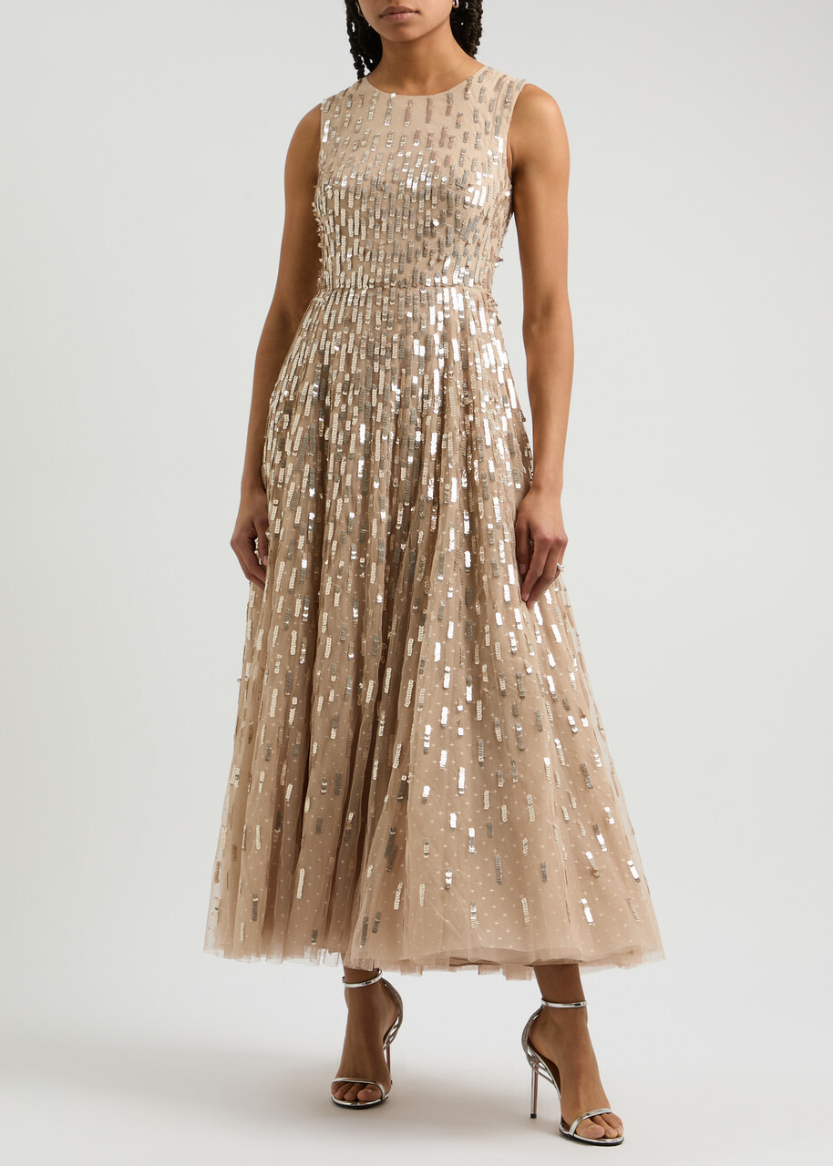 Needle & Thread Dash Sequin-embellished Tulle Gown Beige Needle & Thread
