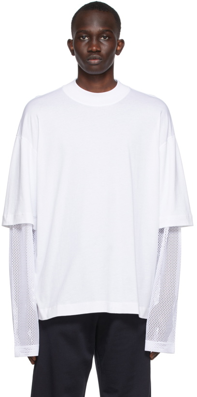 Photo: Dries Van Noten White Mesh Double Layer Long Sleeve T-Shirt