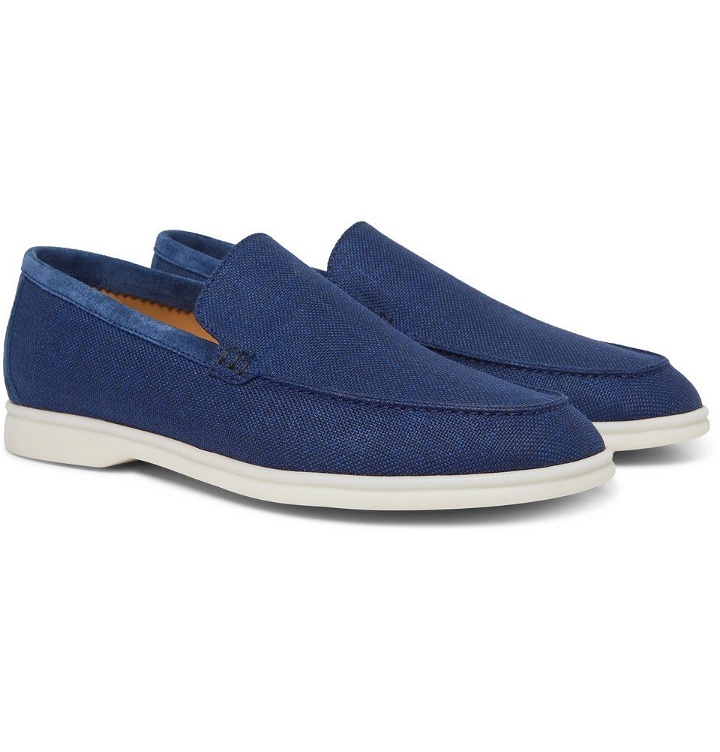 Photo: Loro Piana - Summer Walk Suede-Trimmed Linen Loafers - Blue
