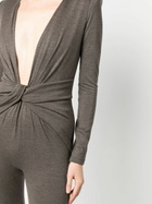 Saint Laurent Brown Twist Front Wool Jumpsuit