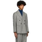 Blue Blue Japan Black and White Kasuri Wool Glen Check Double Breasted Dud Jacket
