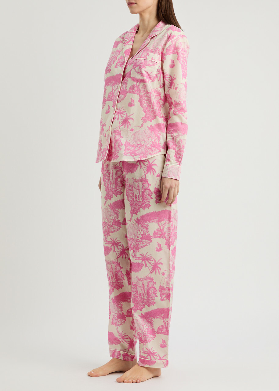 Desmond & Dempsey Loxodonta Printed Cotton Pyjama set Pink
