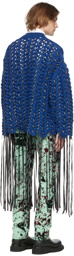 S.R. STUDIO. LA. CA. Blue Hand Knit Braided Cable Logo Ribbon Sweater