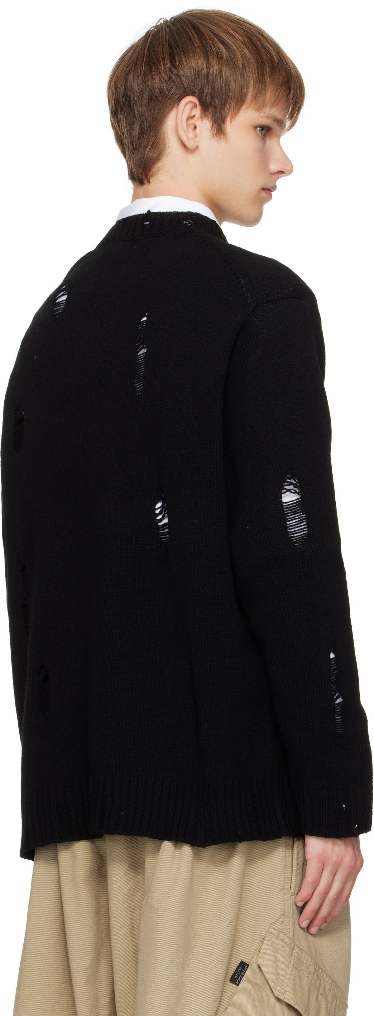 YOHJI YAMAMOTO Black Plain Stitch Crashed Round Neck Sweater