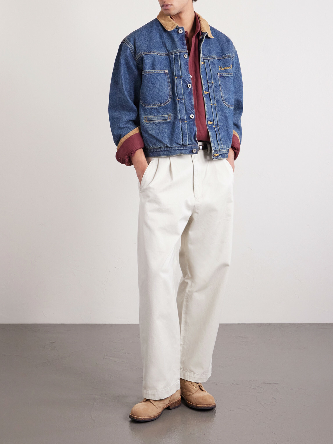 Human Made - Corduroy-Trimmed Logo-Embroidered Denim Jacket - Blue
