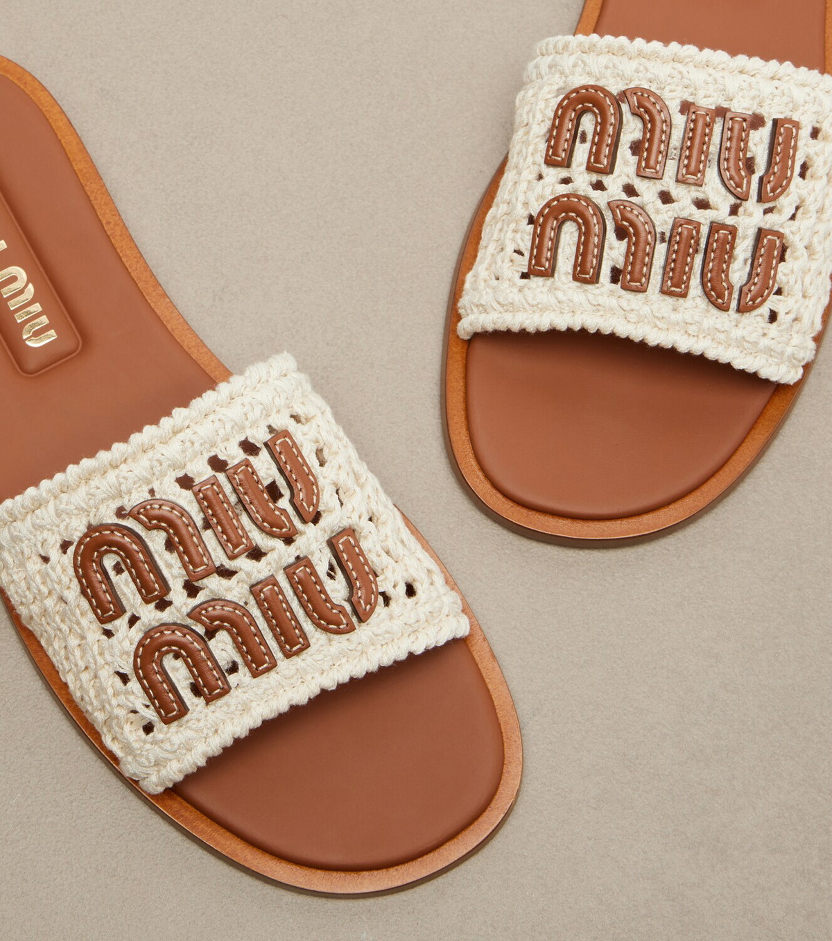 Miu Miu Leather-trimmed crochet slides