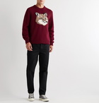 Maison Kitsuné - Logo-Intarsia Wool Sweater - Burgundy