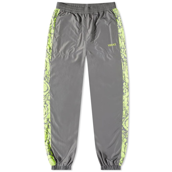 Photo: Versace Men's Baroque Stripe Warm Up Pant in Grey/Yellow