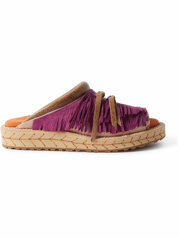 Photo: KAPITAL - Fringed Leather-Trimmed Suede Sandals - Purple