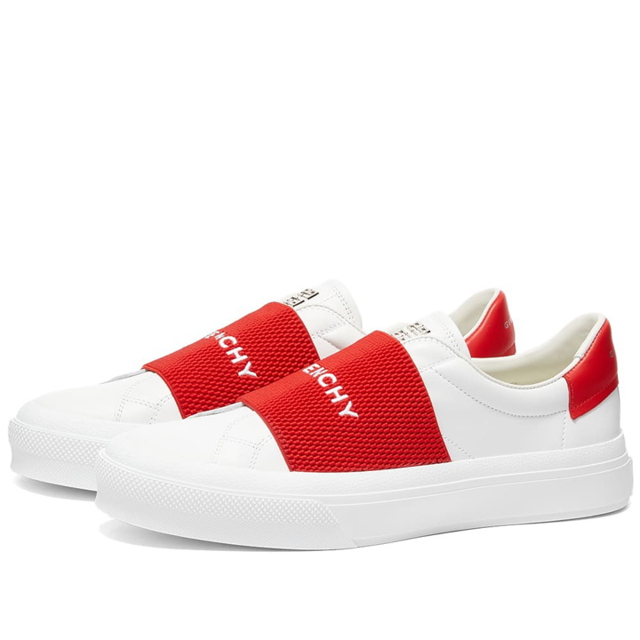 Photo: Givenchy Men's City Sport Elastic Logo Sneakers in White/Red