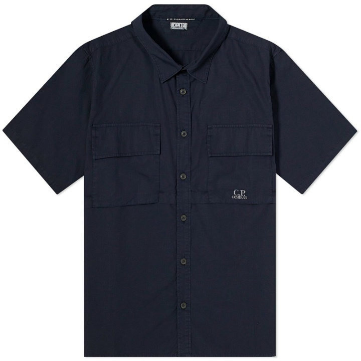 Photo: C.P. Company Men's Cotton Ripstop Short Sleeve Shirt in Total Eclipse