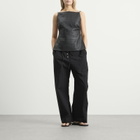 ST. Agni Women's Woven Leather Square Neck Top in Black
