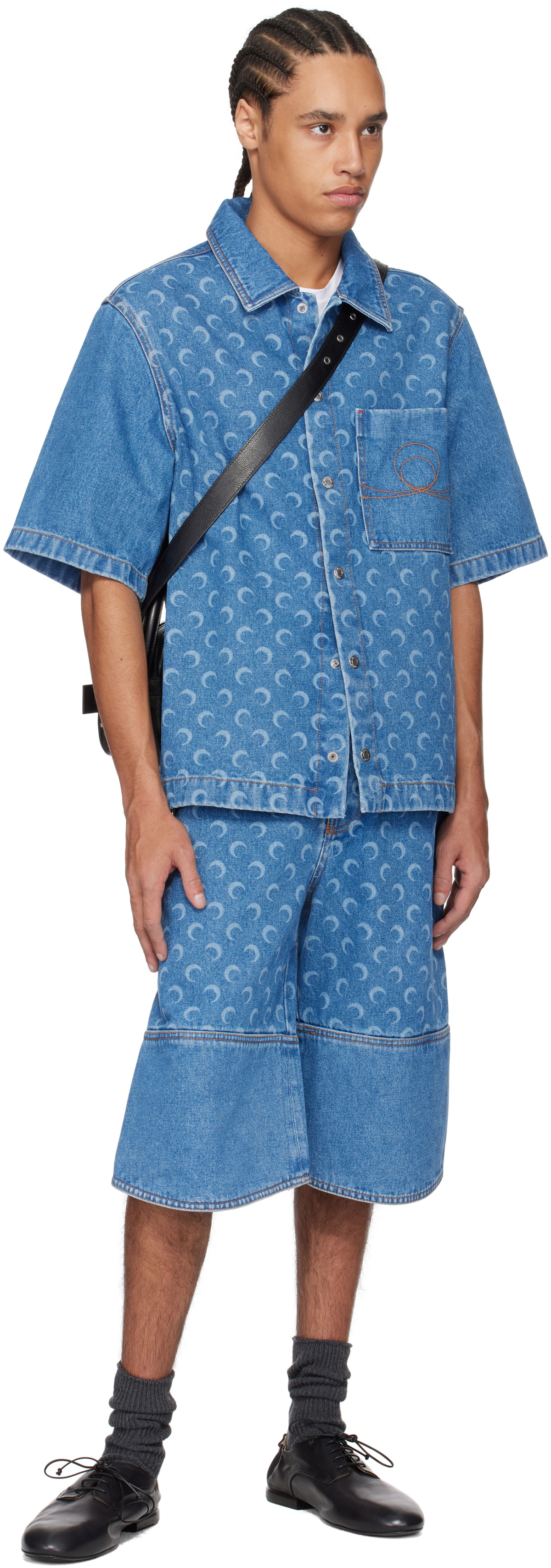 Marine Serre Blue Moon Laser Denim Shorts