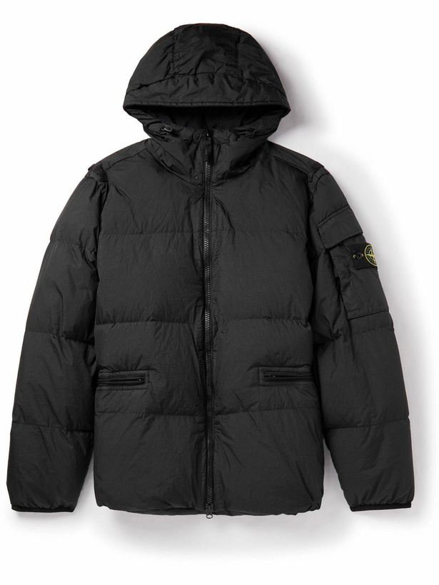 Photo: Stone Island - Logo-Appliquéd Crinkled-Shell Hooded Down Jacket - Black