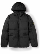 Stone Island - Logo-Appliquéd Crinkled-Shell Hooded Down Jacket - Black