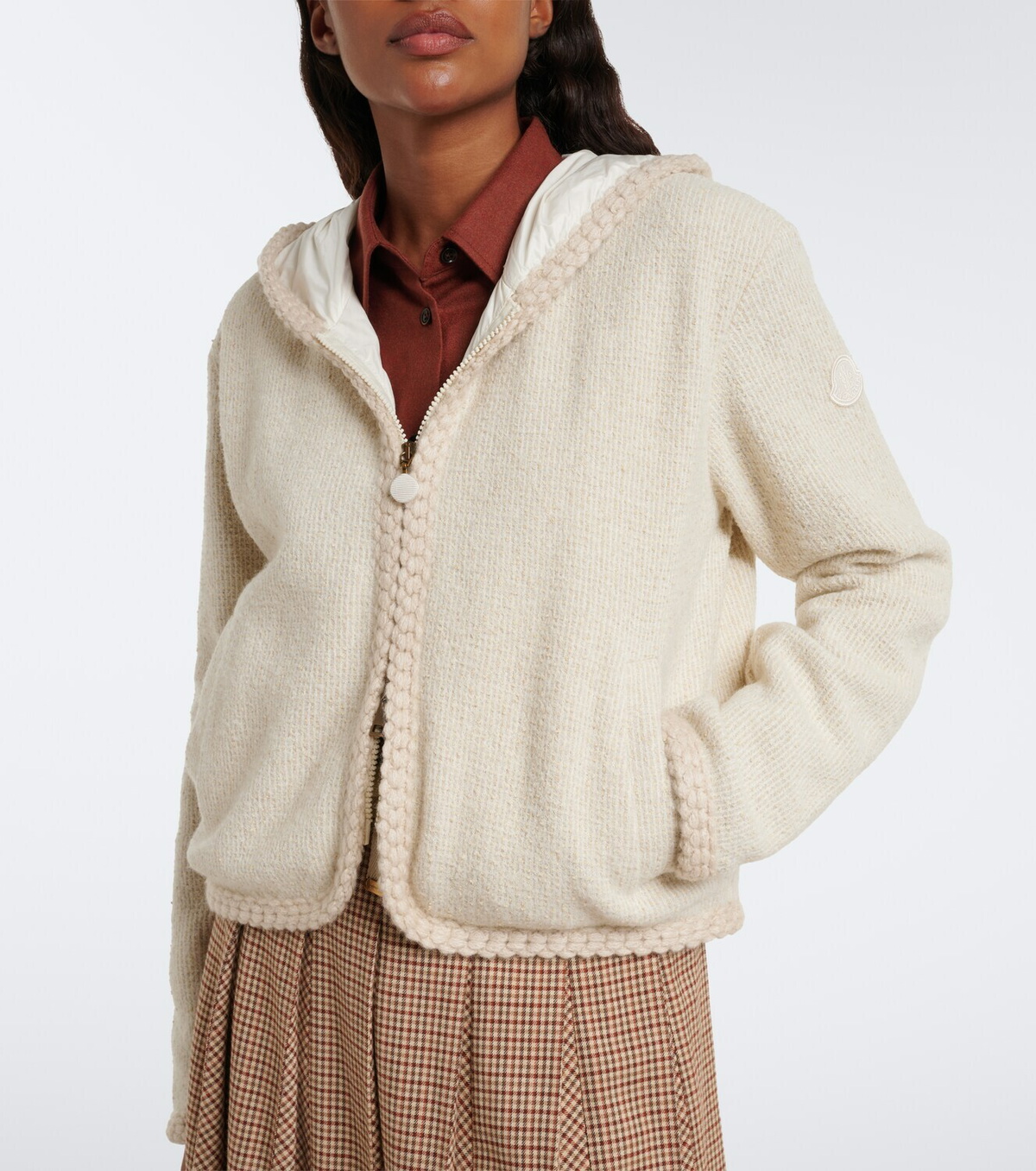 Moncler Hooded waffle-knit cardigan