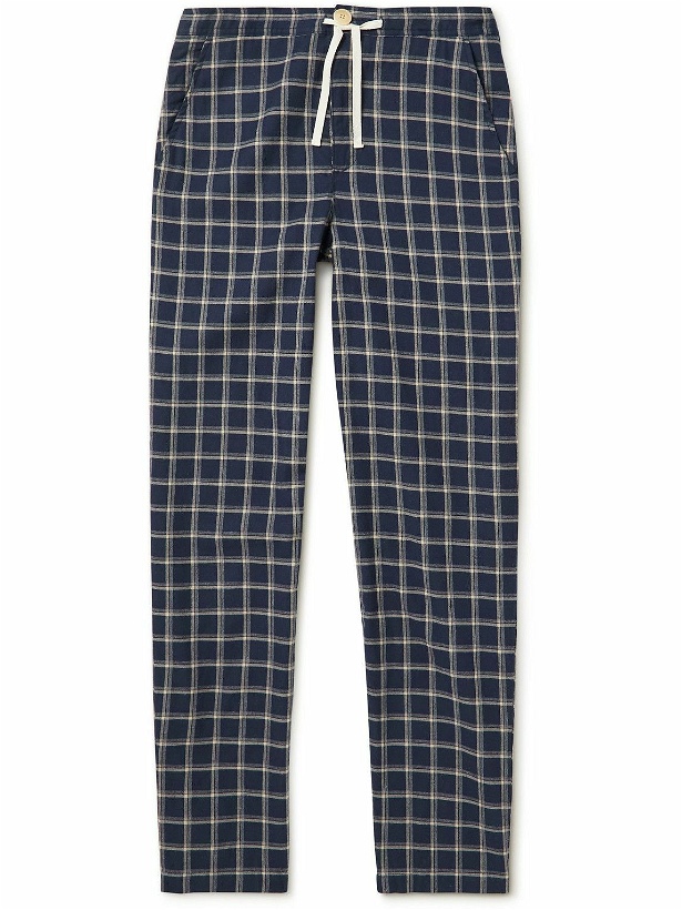 Photo: Oliver Spencer - Checked Cotton-Flannel Pyjama Trousers - Blue