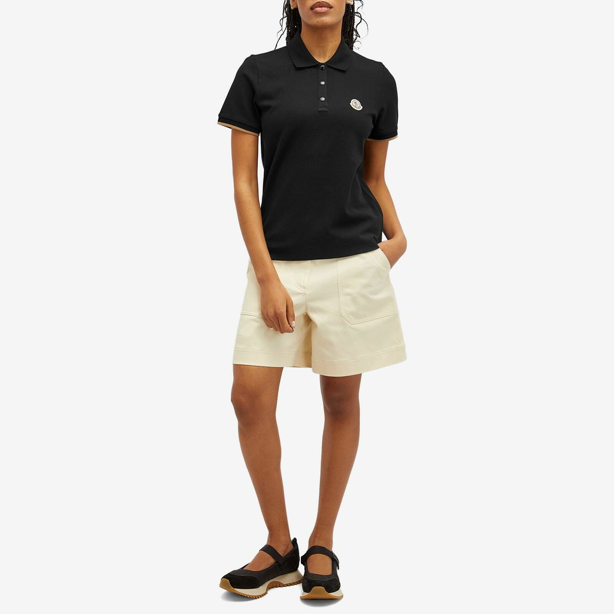Moncler Women's Logo Short Sleeve Polo in Black