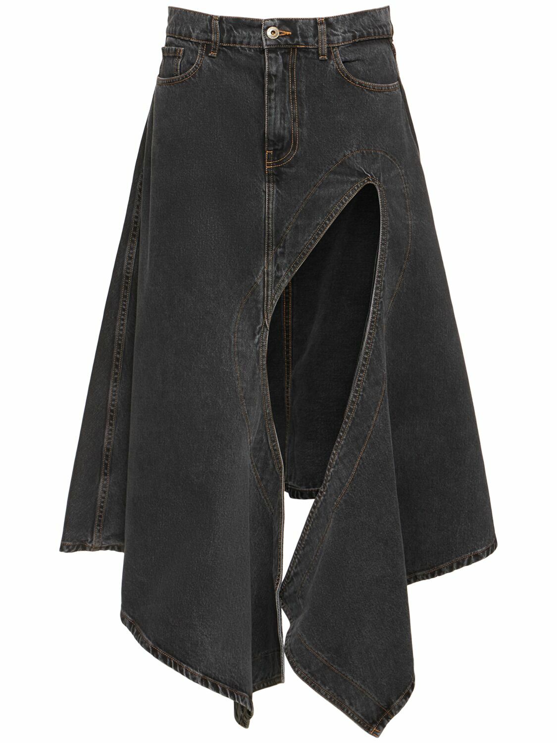 Y/PROJECT Asymmetric High Rise Denim Midi Skirt